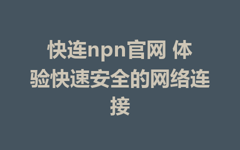 快连npn官网 体验快速安全的网络连接